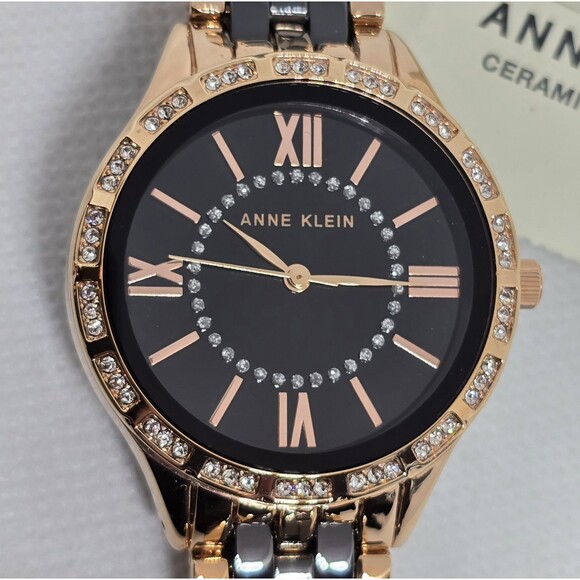 Womens Anne Klein Black Rose Gold Tone Crystal Dial Ceramic Watch AK/3548BKRG 13 main image 7